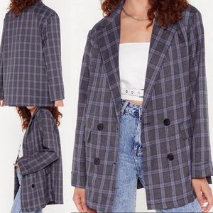 NASTY GAL Oversized Blazer Plaid Jacket with buttons and pockets